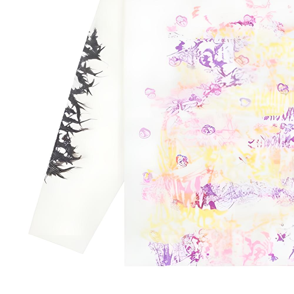 We11done FW23 Cracked Letter Logo Printed Long Sleeve T-Shirt Unisex Tops White WD-TT3-23-756-U-WH