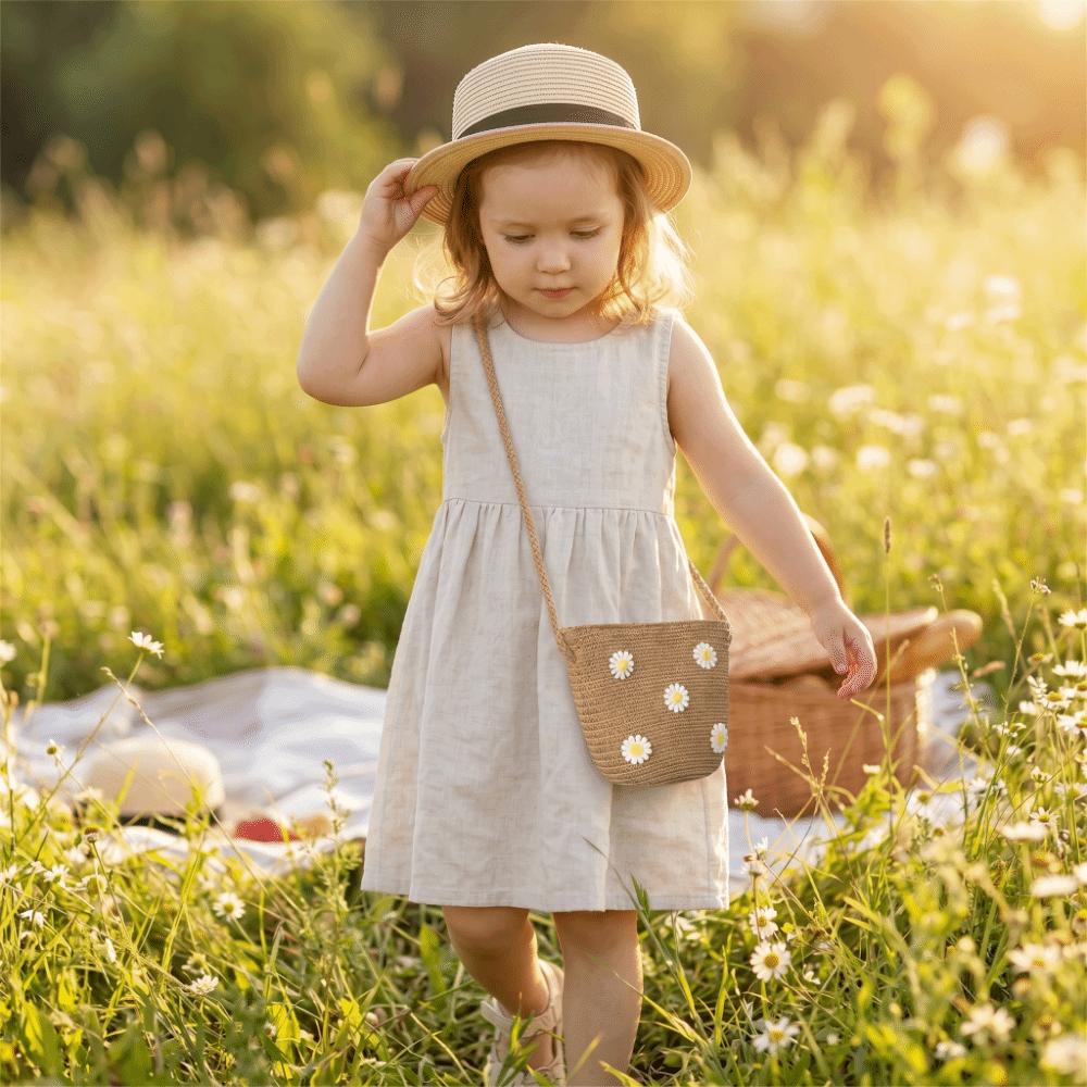 Natural Material Straw Beach Bag Weave Design Children Shoulder Bag  Holiday