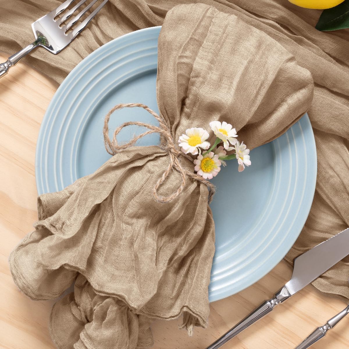 

6pcs Cheesecloth Gauze Napkin Sage Green Table Placemat Setting Dining Wedding Party Banquet Christmas Banquets Table Cake Decor