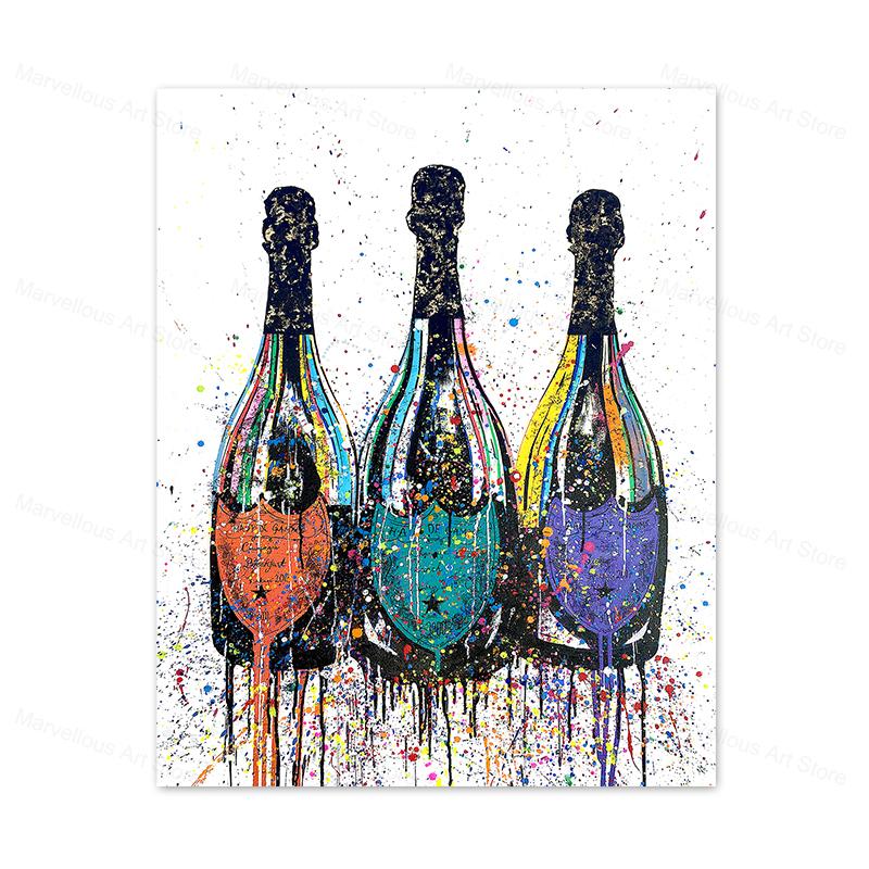 Colorful Champagne Bottle Canvas Painting Modern Graffiti Pop Art Posters and Print Wall Cuadros for Living Room Home Decor