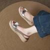 Fashion 2025 Summer New Heightened Platform Silver One-word Open-toe Women's Sandals