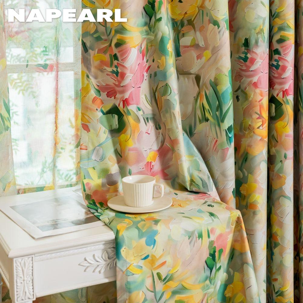 1PC NAPEARL European Pastoral Style Printed Colorful Curtains Full Blackout Curtains for Bedroom Living Room Balcony Window for Home Decor