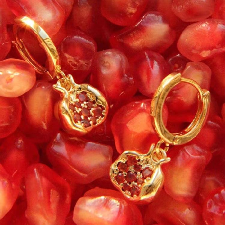 Pomegranate Pendant Earrings/Necklace Elegant Zircons Fruit Jewelry for Women