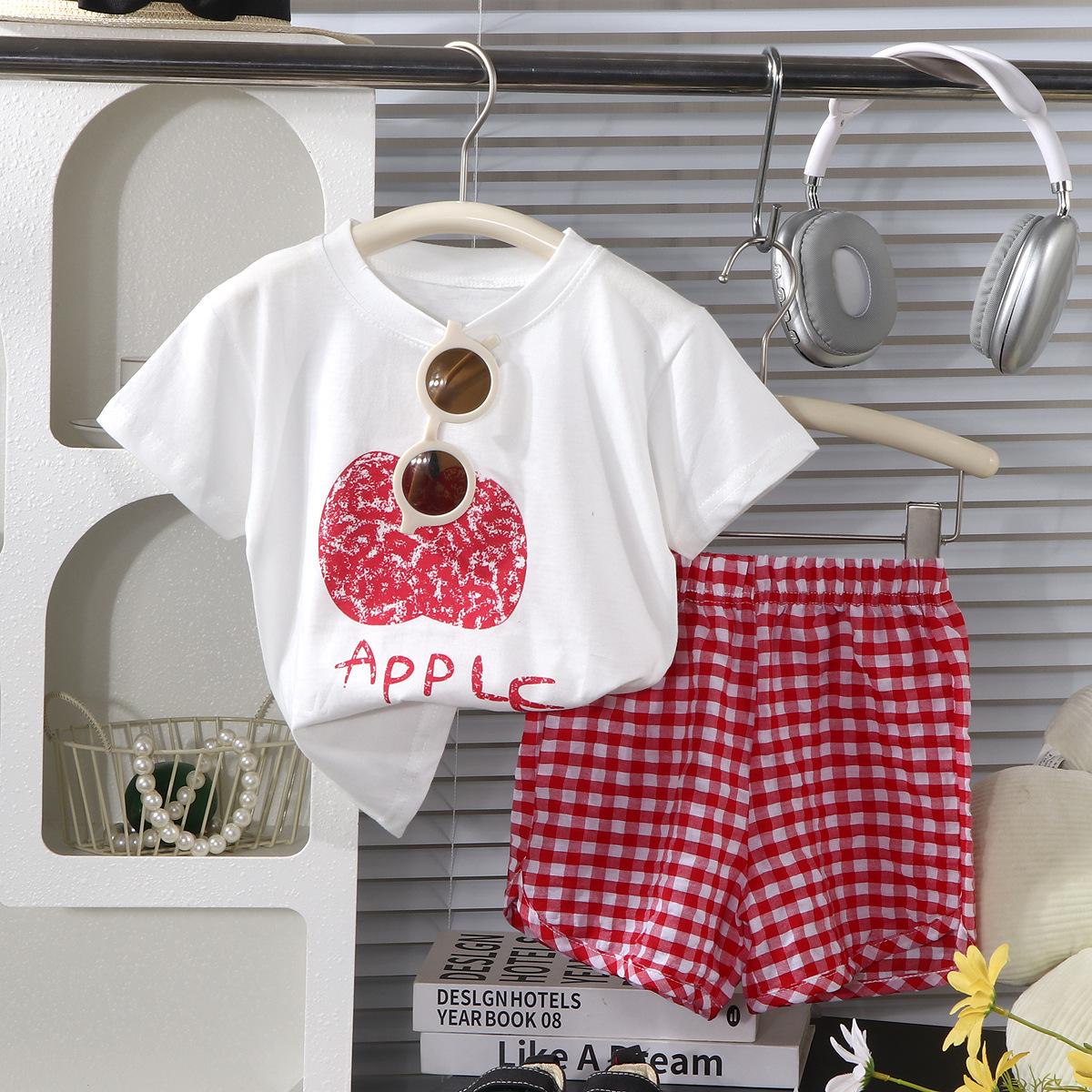 Baby Girl Summer Cotton Short Sleeve Set Cute Fruit Print Shorts Two Piece Outfit Kids Casual Clothing 120cm