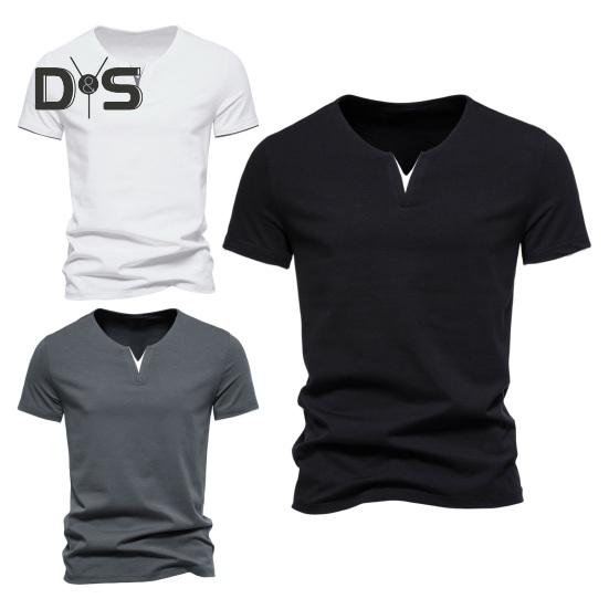 Top de vară pentru bărbați, cu decolteu în V, mâneci scurte, de culoare solidă, pulover moale, respirabil, elastic, fals, din două piese, de dimensiuni mari, tricou casual de lungime medie