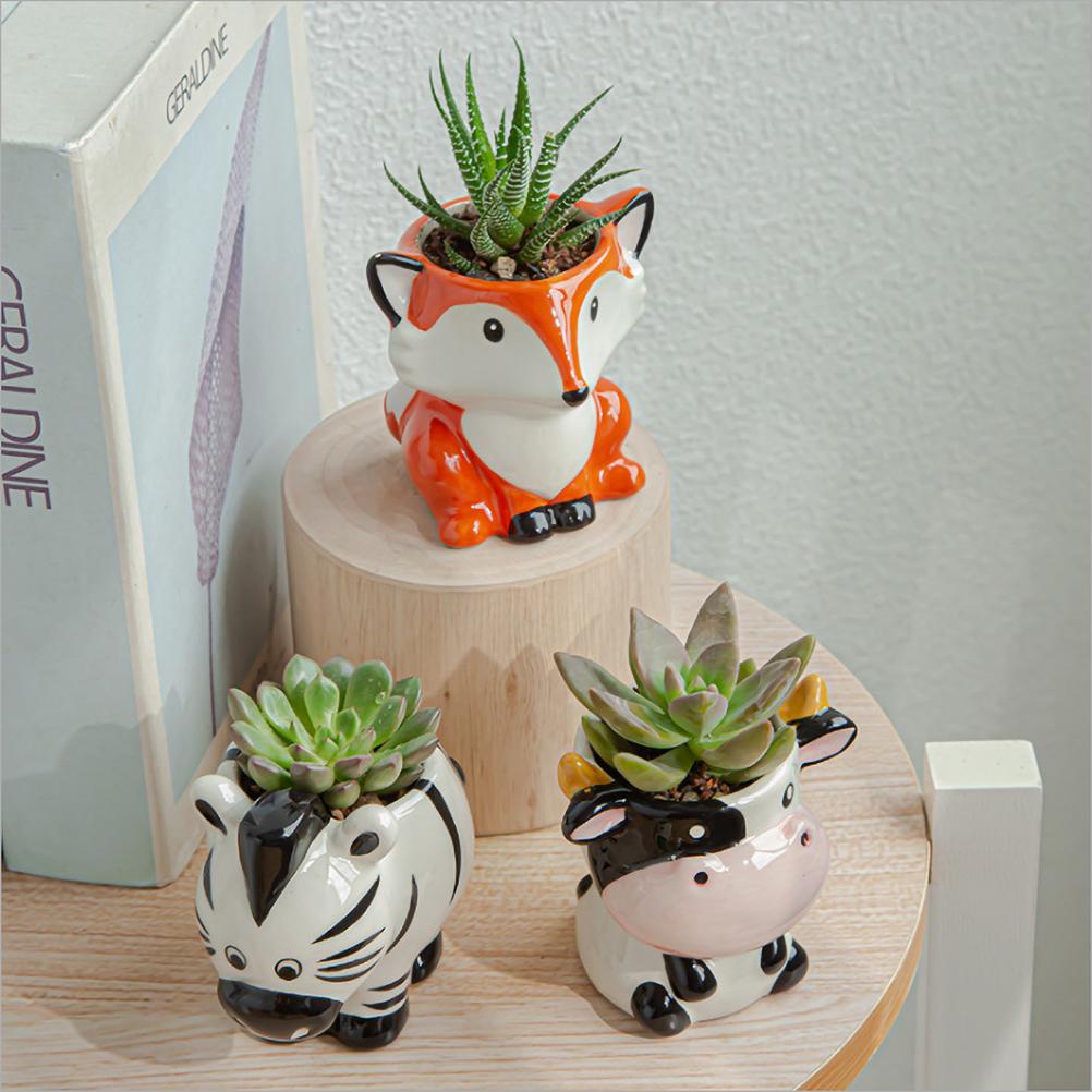 Cute Ceramics Animal Shaped Plant Pots Cartoon Succulent Flower Pots Garden Ornaments