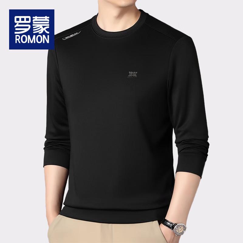 Luomeng Men's Winter Fleece-Lined Round Neck Sweatshirt with Silk