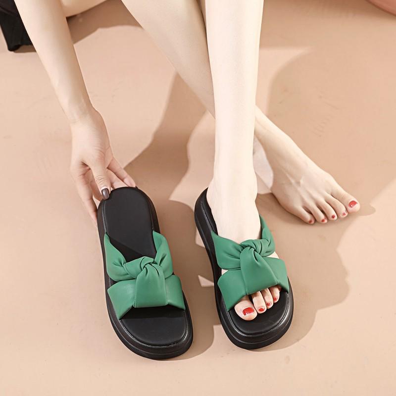 Bezaubernde grüne Damenpantoffeln mit dicker Sohle: Sommer 2025 Weiche Flache Sohlen, Perfekt für Kleider