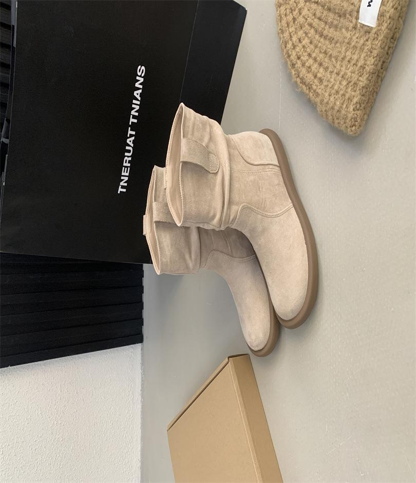 2025 autumn new retro versatile flat-bottomed western short boots lazy wind sleeve round head stacking boots