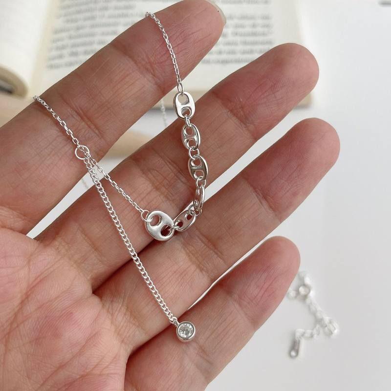 Pig nose chain fringed necklace women's versatile simple fashion fringed round flash zirconium collarbone chain