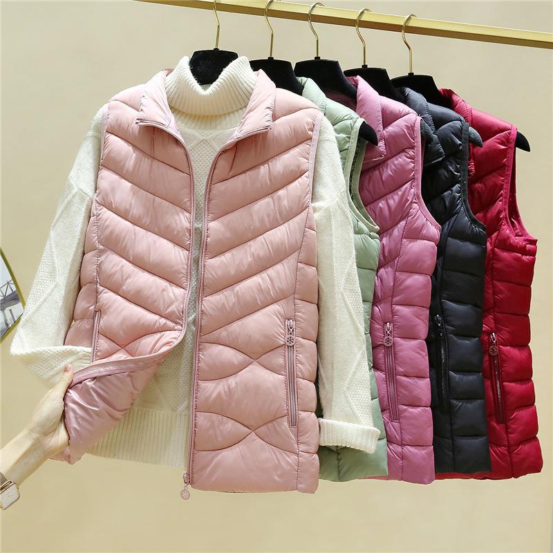 Autumn and Winter Women's Down Cotton Waistcoat, Short Casual, Thin Stand-up Collar, Thick Sleeveless Jacket, Cotton Waistcoat