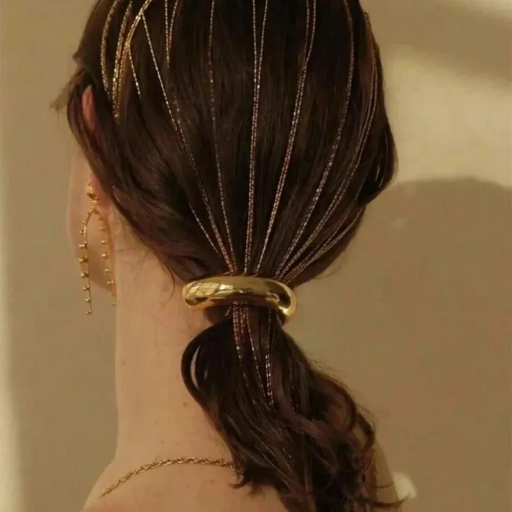 3/6pcs Gold Ponytail Cuff with Elastic Hair Ties Metal Charms Black Rubber Band Women Girs Non-Damage Hair Rope