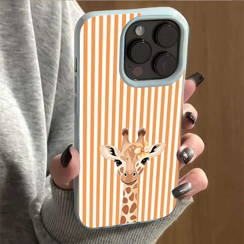 Shockproof Phone Case for iPhone 17 16 Plus 15 Pro 14 13 12 11 Pro Max 17 Air 16E Cute Flower Giraffe Orange Stripes Soft Cover