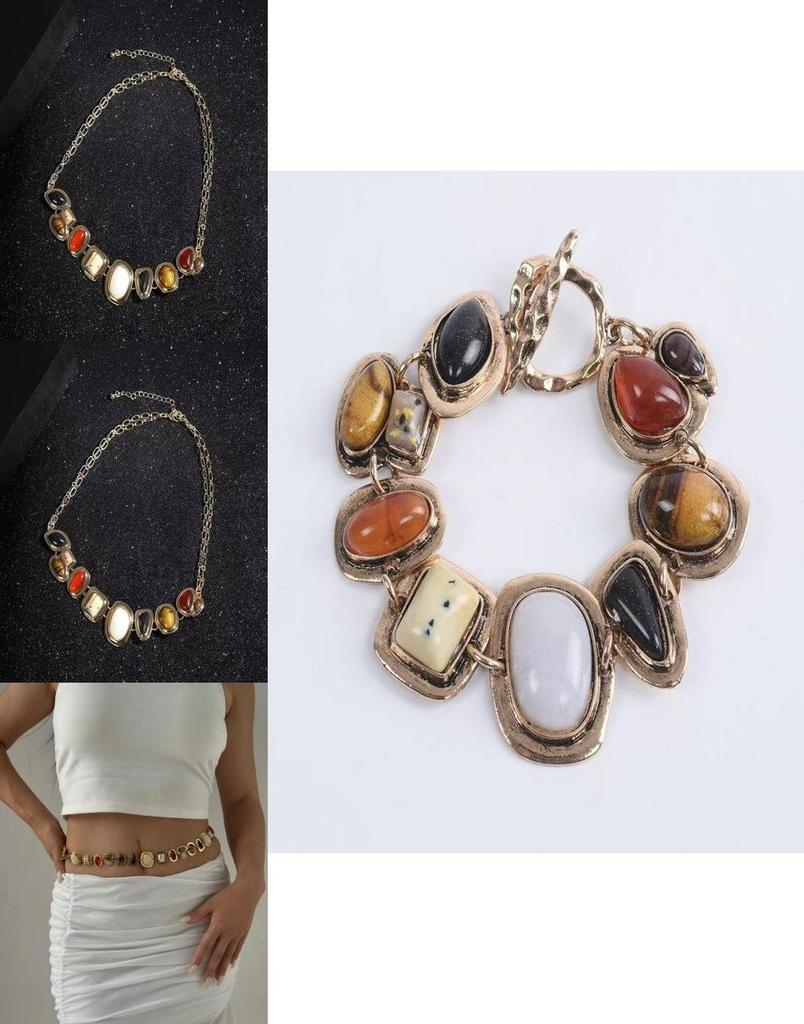 Trendy Geometric Pendant Necklace And Bracelet Combo For Females With Stylish Alloy Finish
