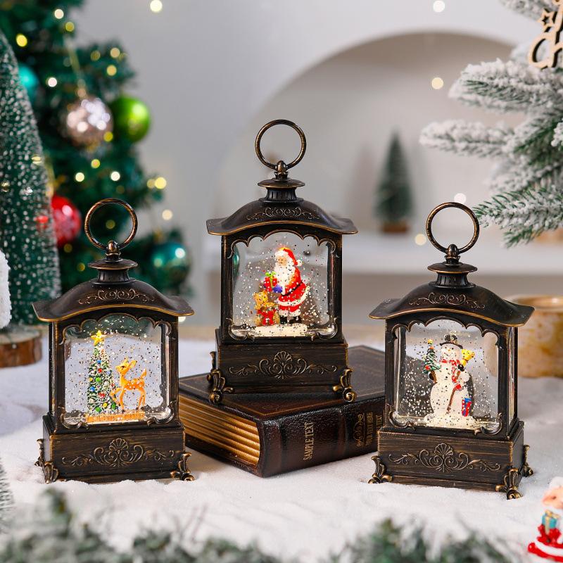 Christmas Crystal Lantern Ornaments Wind Lantern Santa Claus Atmosphere Decoration Flat Square Music Box Christmas Gift Night Light