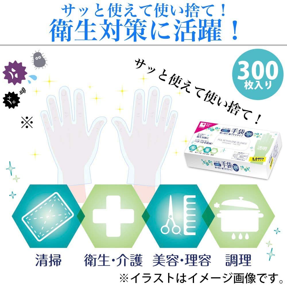 Santan Polyethylene Disposable 300 Medium Gloves, Count, Embossed,