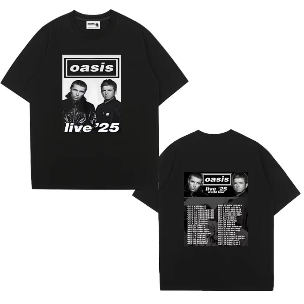 

2025 Oasis World Tour Double Sided Printed Short Sleeve Tshirts Mens Women Vintage Hip Hop Streetwear T Shirt Unisex Loose Tops M
