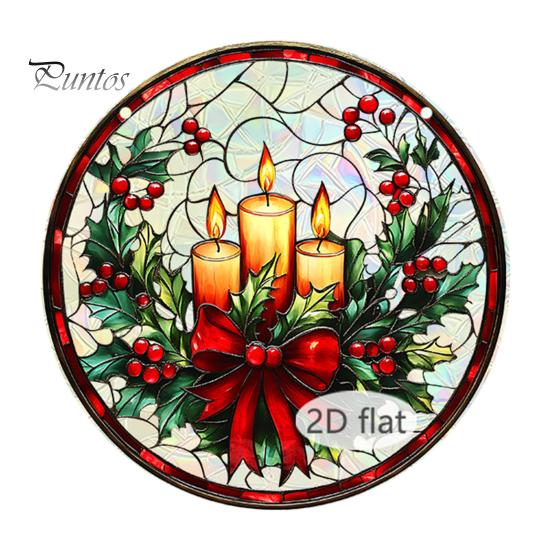 Holiday Hanging Art for Windows Christmas Acrylic Window Decor, 2D Holographic Stained Glass Double Sided Festive Ornament with Metal Chain,