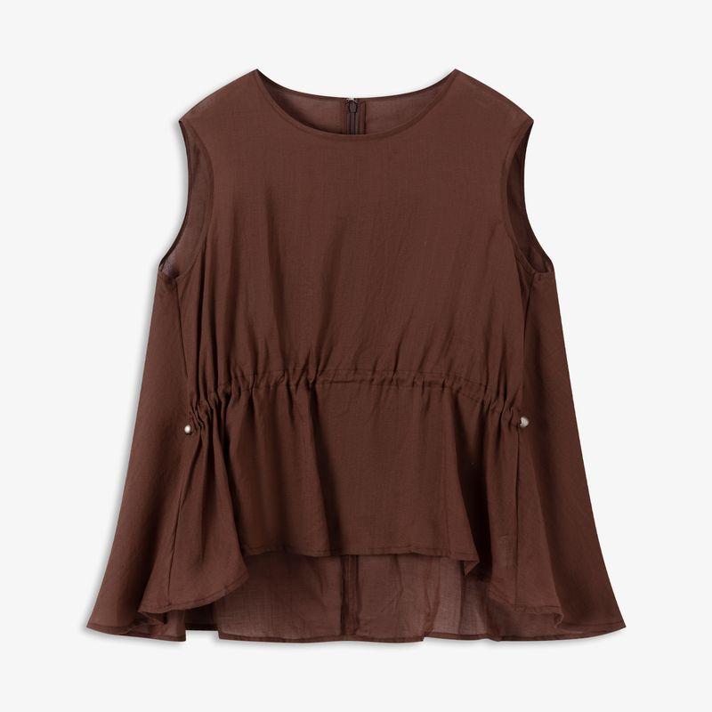 

Aozhiguo Minimalist Light French Style Drawstring Ruffle Loose Sleeveless Shirt Women Ramie Asymmetrical Hem Shirt SW Curry L