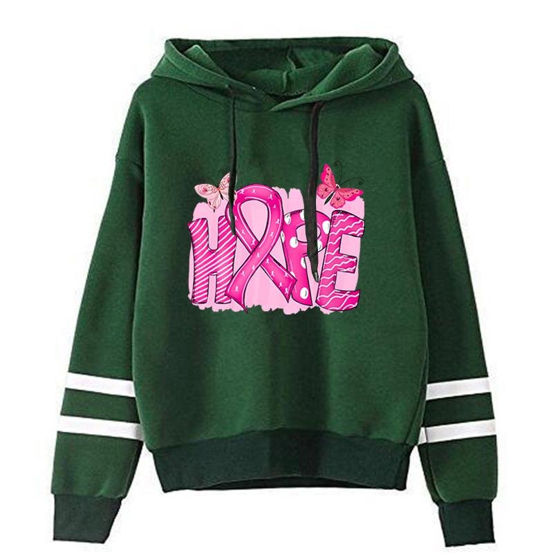 Neue Brustkrebs-Print-Hoodies Damen Frühling Herbst Mode Pullover Damen Einfarbige Kapuzenpullover Langarm Sweatshirts