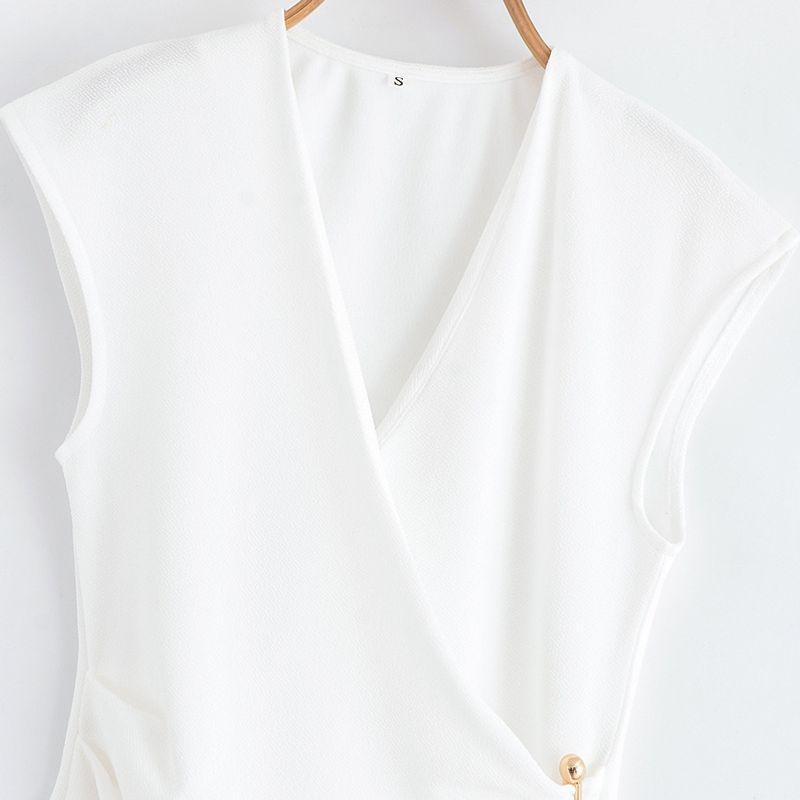 Kaslead New Women clothes Western Style Pin Texture Sleeveless Top Trousers 3644177 3644178