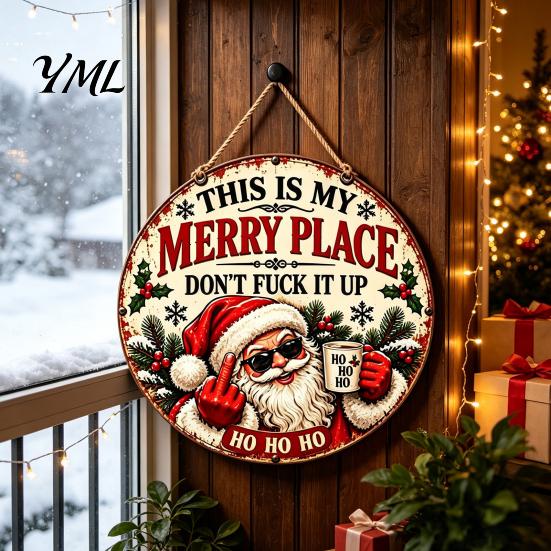 DIY Holiday Gift Accessories Santa Christmas Metal Hanging Sign, This Is My Merry Place Xmas Wall Party Fireplace Decor Plaque, Ornament for