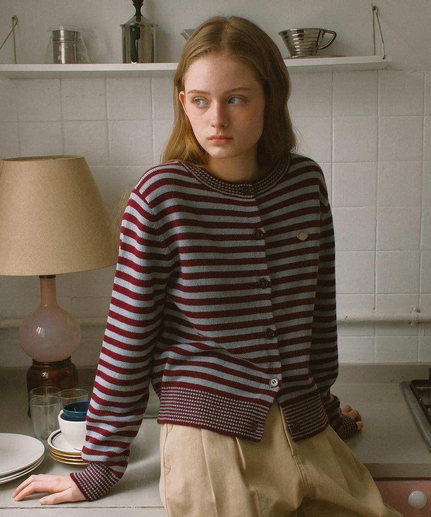 Yuppe Two-Stripe Cardigan_Burgundy