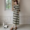 DIMANAF 2025 Summer Plus Size Dress Women Casual Vintage Cotton Dress Basic Loose Stripe Long Dress