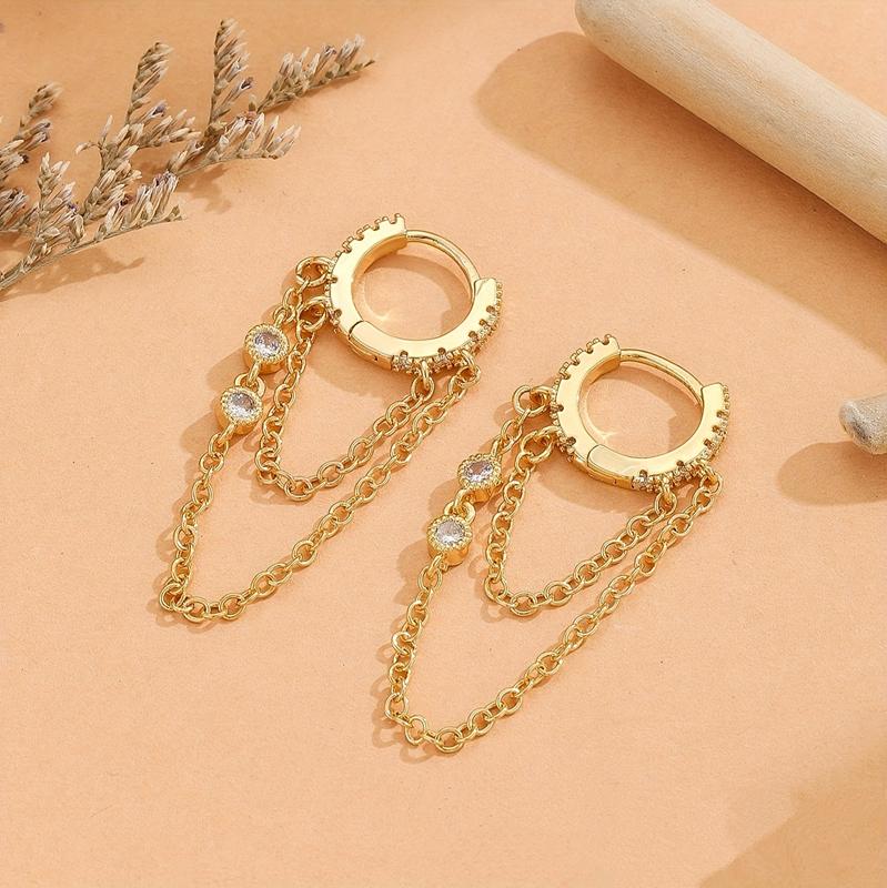 New Arrival Double Chains Long Tassel Drop Earrings For Women Korean Stainless Steel Zircon Hanging Earring Piercing Jewelry