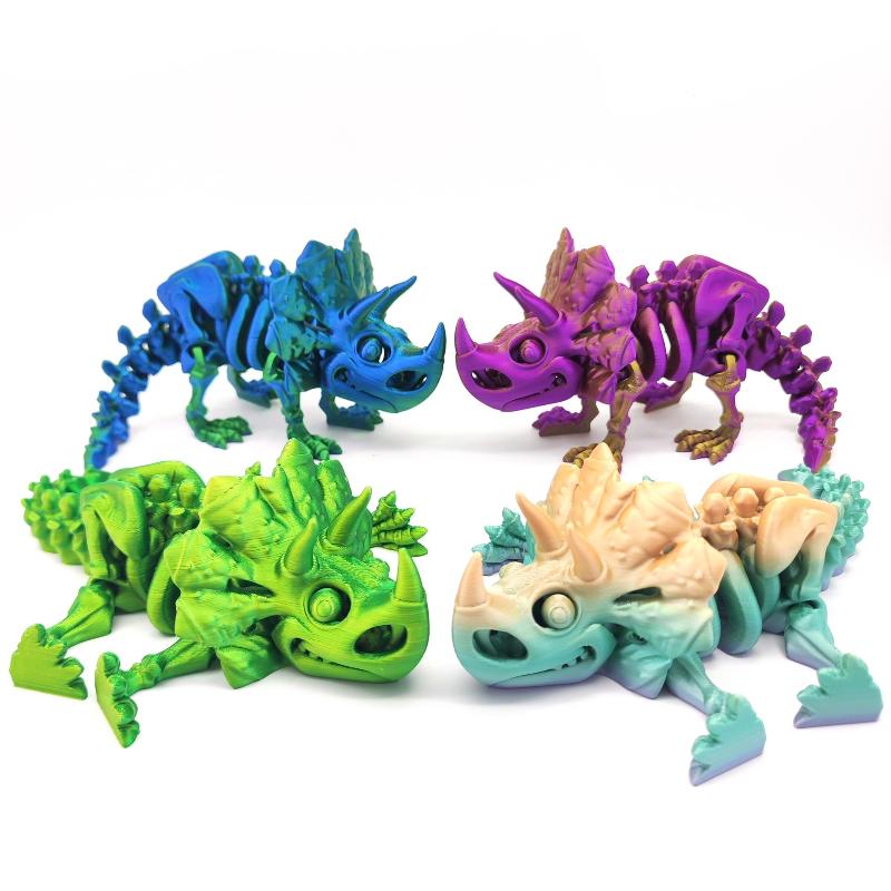1 Pcs 3D Printed Skeleton Triceratops Dinosaur Articulated Action Figure Model For Gifting, Home Decor