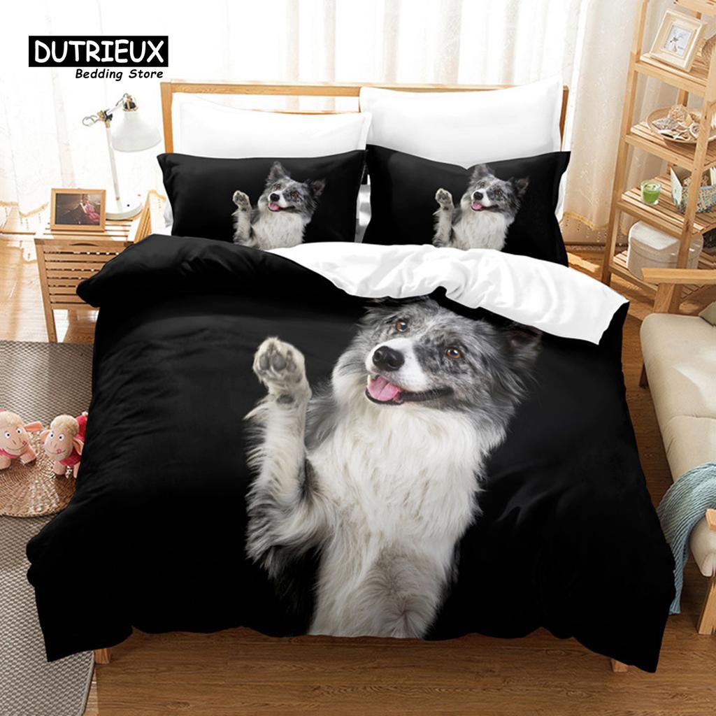 Surfer Dog Bedding Set, 3Pcs Duvet Cover Set, Soft Comfortable Breathable Duvet Cover, For Bedroom Guest Room Decor