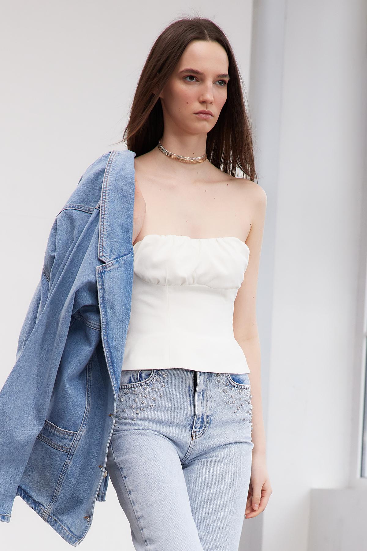 

Женская модная новая блузка, ограниченная серия, тканая блузка цвета экрю без бретелек