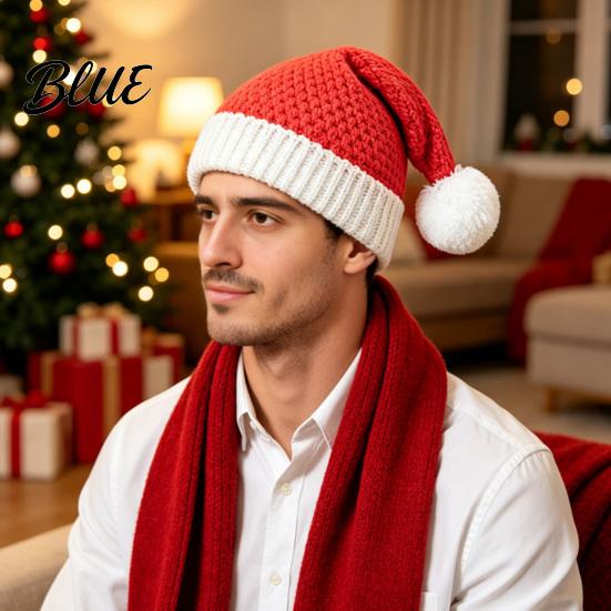 Christmas Santa Hats Elastic Claus with Pom Knitted Hat for Adults Pom Party Women Men