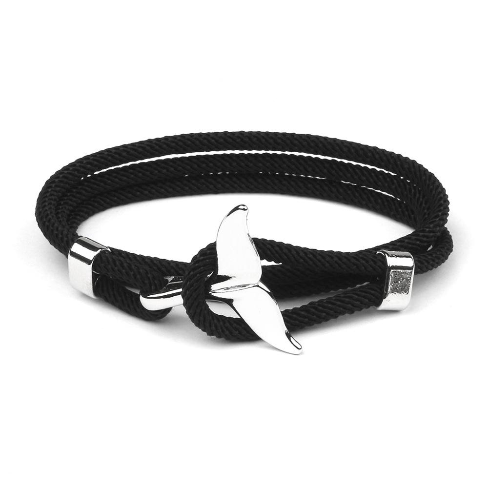 Adjustable Milan-Cord Rope Chain Wristband Whale Tail Wrap Bracelet for Men