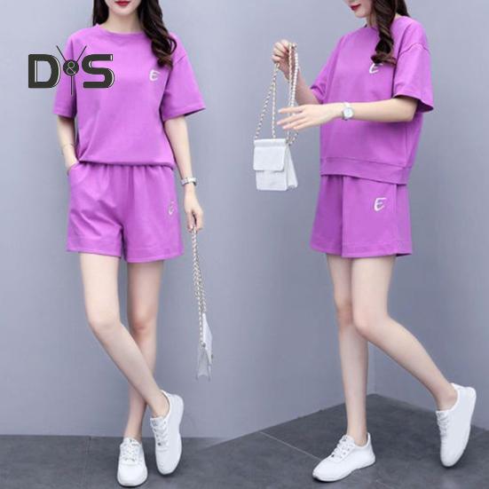 2-teiliges Outfit für Damen, Sommer, Rundhalsausschnitt, kurzärmliges Oberteil, kurze Jogginghose, lässiger Trainingsanzug, Jogger-Lounge-Set