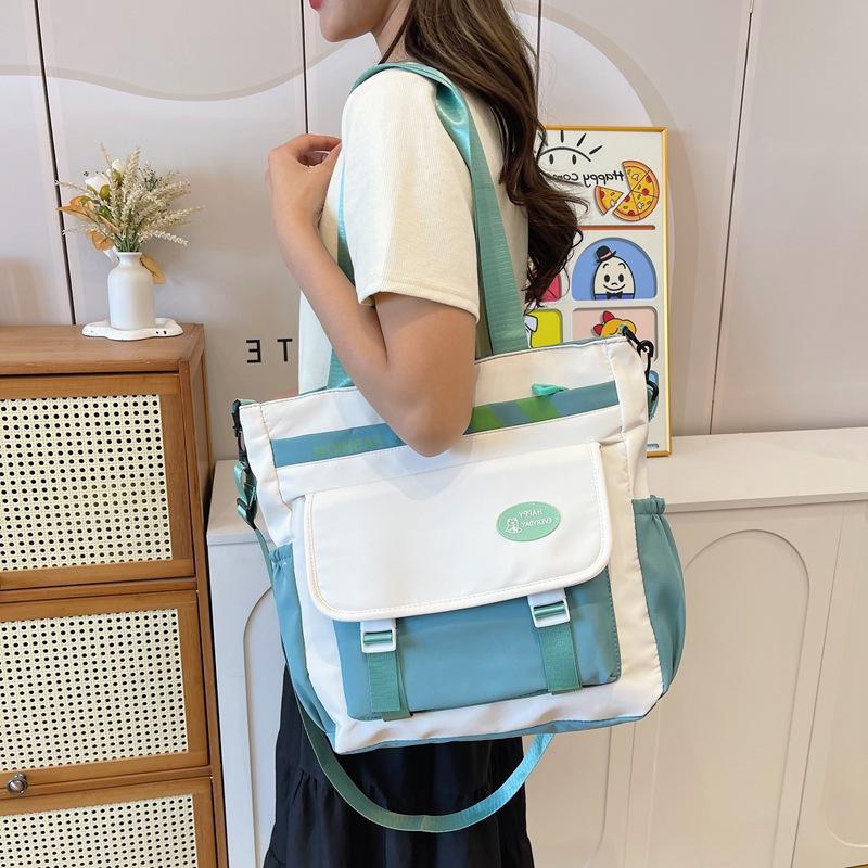 Large capacity trend contrasting color student leisure shoulder bag campus literary and simple handbag