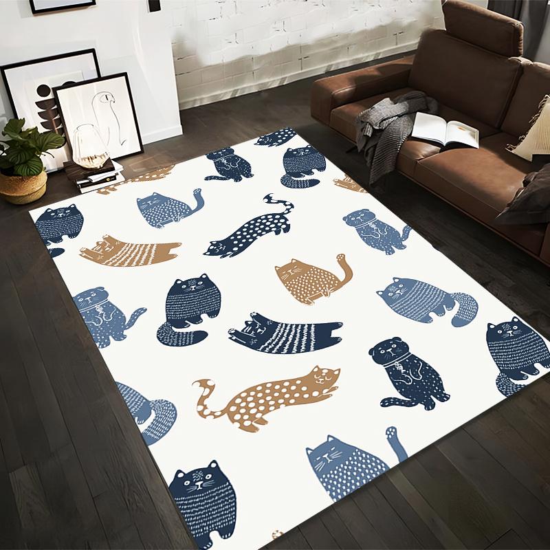 

Adorable Cartoon Cats Pattern Carpet in Blue Beige on White Background Minimalist Style Suitable for use as an anti-slip for room and bedroom sofas 40x60cm( 15x23in )