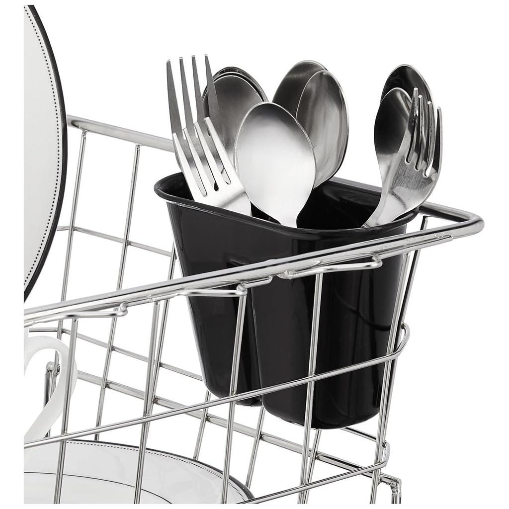 Luxusní nerezový odkapávač na nádobí s odkapávací miskou | 3dílný držák na prkénka a sklenice/víka | Koš na sušení kuchyňského náčiní | Odkapávač na nádobí | 55,3 x 37 x 23 cm |