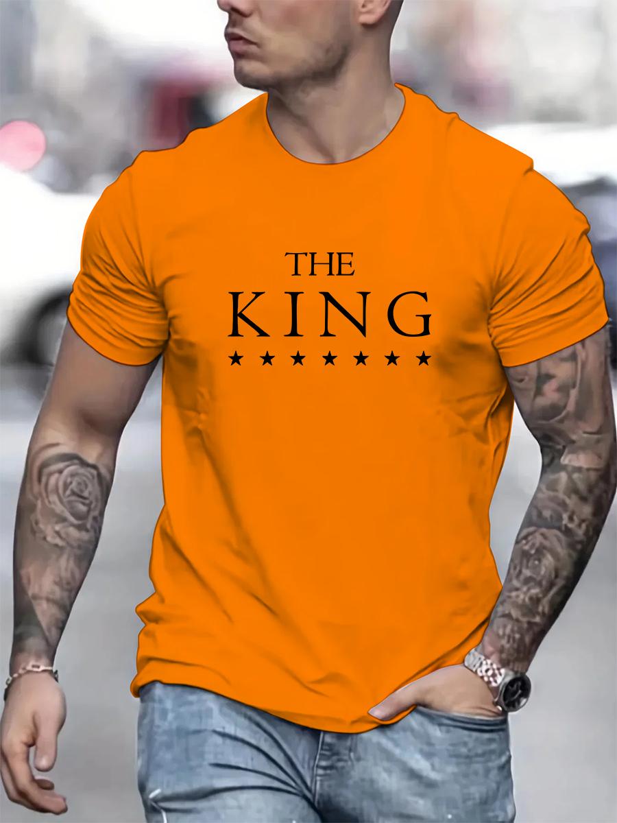

THE KING letter printed Men s summer 100 cotton fashionable casual sports loose round neck short sleeved T-shirt top S