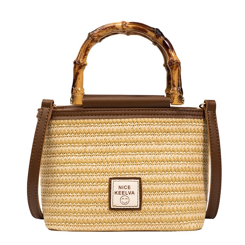 Designer Luxury Handbags Small Straw Bucket Bags For Women 2024 Summer Lady Travel Purses Female Shoulder Crossbody Bag Bolsa