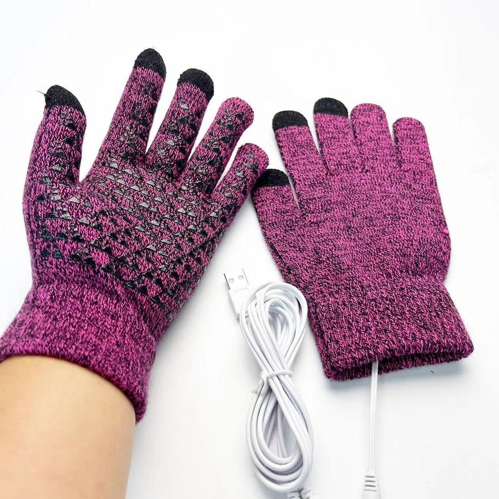 USB Electric Heating Knitted Warm Gloves Double-sided Heated Palm Glue Points Anti-slip Touch Screen Men and Women Outdoor Sports Riding