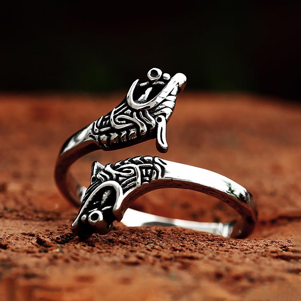 Fashion Vintage Stainless Steel Viking Dragon Head Rings Gothic Biker High Quality Animal Ring Men s Creative Jewelry Adjustable 7