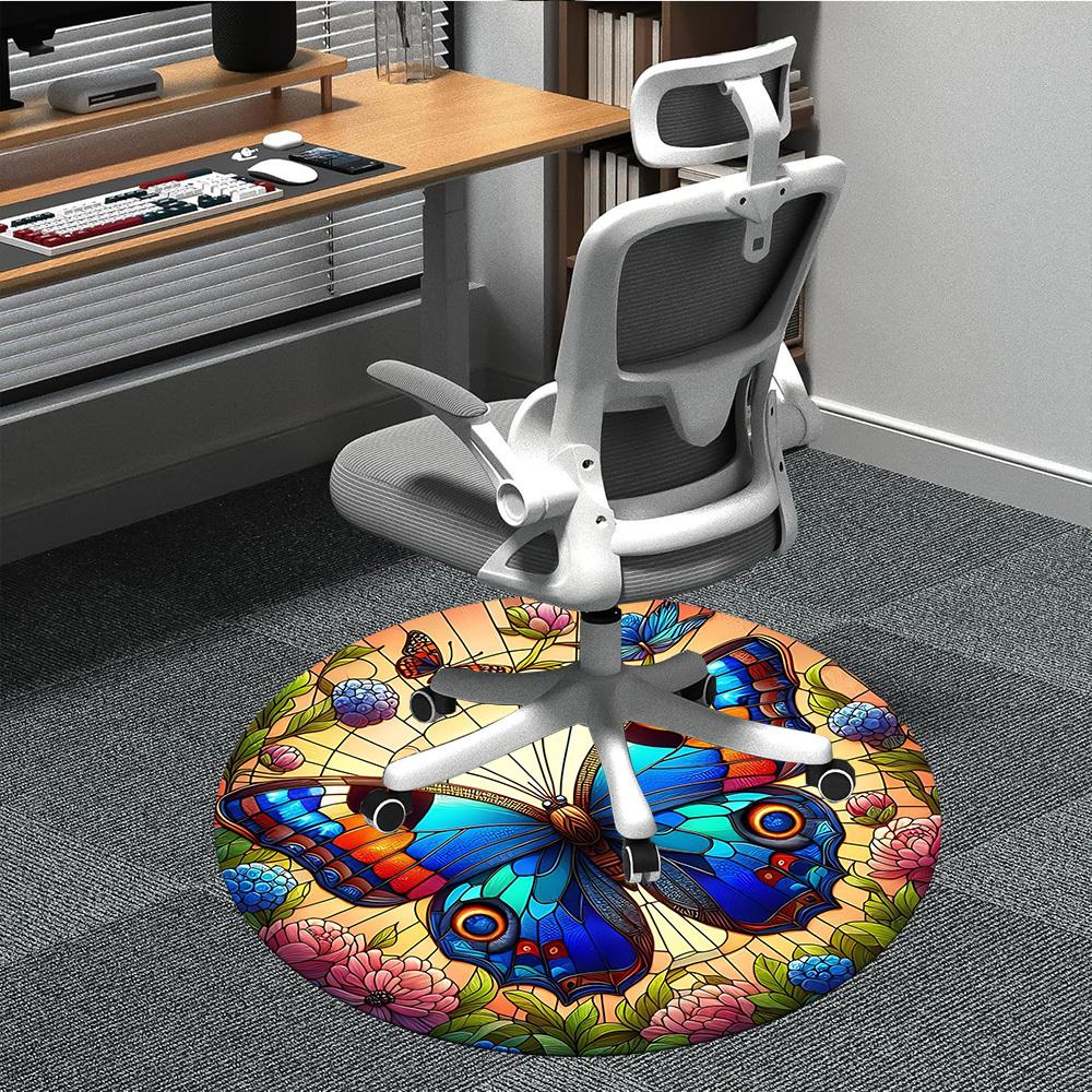 1PC Butterfly Garden Office Round Area Rug, Mat Suitable For Office, Under Office Chairs Bedroom Living Room Home Decor, Room Deco