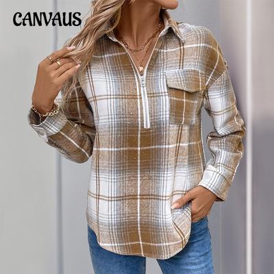 Damen Retro Klassisch Kariertes Hemd Lockere Freizeitbluse Frühling und Herbst Karierte Oberteile