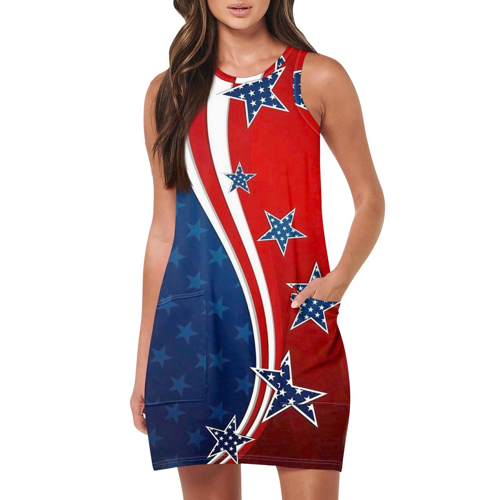 Женская мода Повседневные платья без рукавов Платья с принтом ко Дню независимости — фото 12