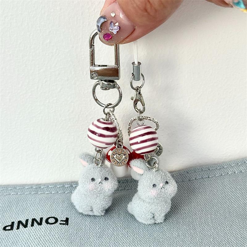 Cute Sweet Mushroom Flocked Bunny Rabbit Phone Chain Lanyard Ccd Camera Charm Accessory Girl Keychain Pendant Bag Ornaments Gift