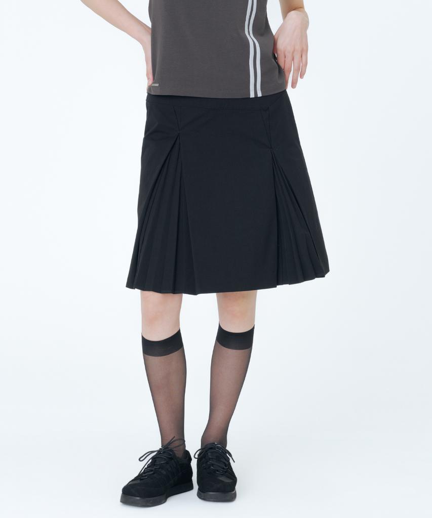 Miseki Seoul Accordion Side Pleats Midi Skirt Black