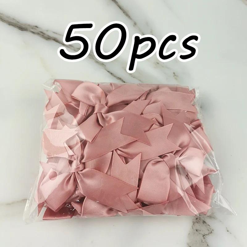 50pcs/bag 85*85mm Fresh Pink Ribbon Bows Small Size Satin Ribbon Bow Flower Craft Decoration Handwork DIY Party Decoration