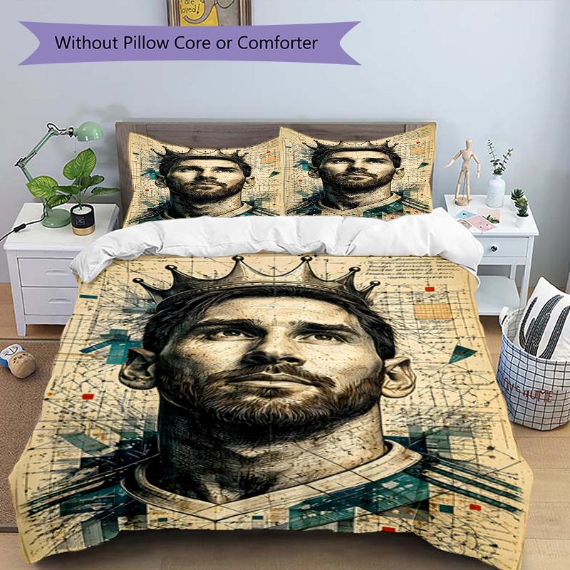 3pcs Duvet Cover Set (1*Duvet Cover + 2*Pillowcase, Without Core),football player Print Bedding Set, Bedroom Decor, All‑Season, Birthday Gift