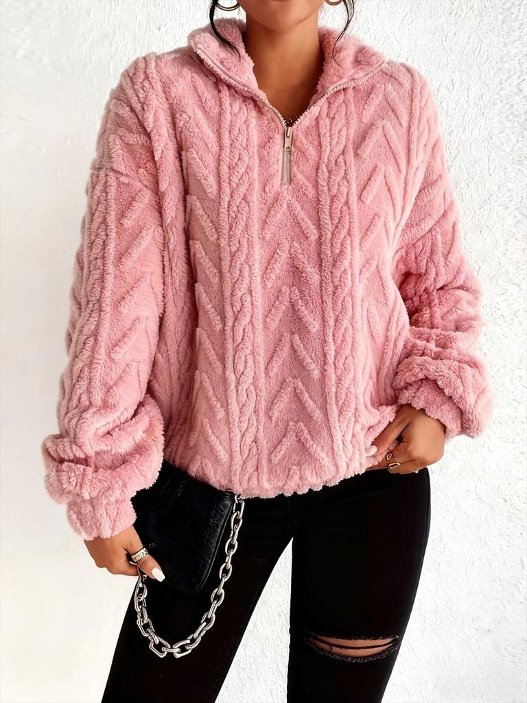 Women's Warm Fleece Sweatshirt Casual Stripe Pattern Tops for Autumn and Winter